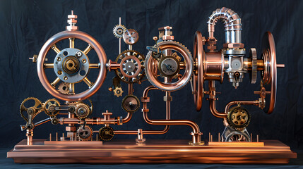 Steampunk inspired rotating mechanical sculpture