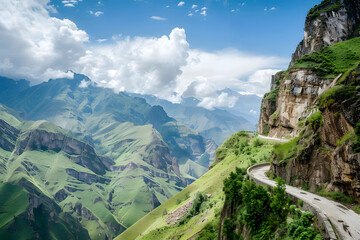 Naklejka premium Steep mountain pass with narrow switchback road