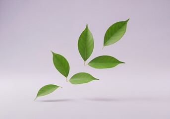 Fototapeta premium Delicate Green Leaves in Mid-Air, Minimalist Composition