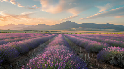 Obraz premium Vast lavender fields stretching towards distant