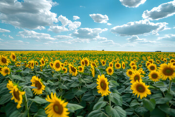 Vast sunflower field stretching towards the horiz