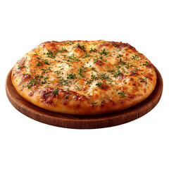 Delicious cheese pizza on wooden board isolated appetizing food photography