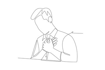 Man with chest pain. Chest pain concept one-line drawing