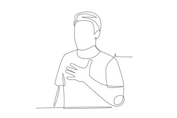 Man with chest pain. Chest pain concept one-line drawing