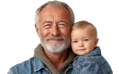 Grandpa holds grandson. Portrait captures love, family, and legacy. Use for advertising, social media, blogs.