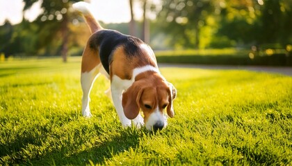Beagle Exploring a Park