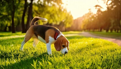 Beagle Exploring a Park