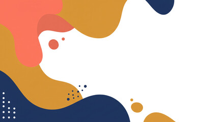Fototapeta premium Modern abstract background with fluid organic shapes. Colorful banner template in blue, ochre, and coral with copy space.