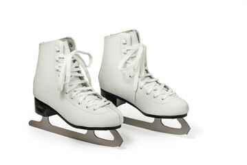 White Ice-skating Shoes or Figure ice skates isolated on white with Clipping path included