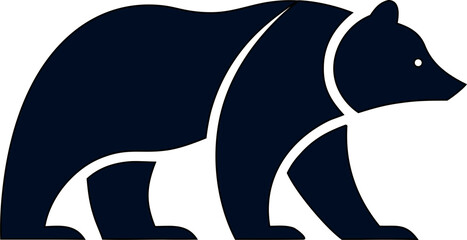 logo style Vector silhouette of walking bear in black, perfect for badges, camping graphics, or forest illustrations.

