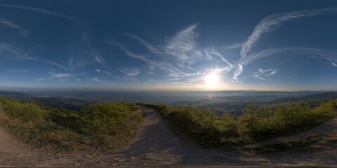 Stunning 360 degree hdr landscape view at sunrise nature panorama in majestic environment