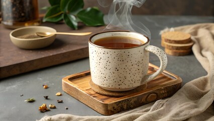 Fototapeta premium cup of coffee and cookies on wooden table