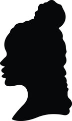 African Woman Icon Black Flat and Line Style Female Portrait Symbol Collection – Group of Ethnic Lady, Tribal Beauty, Afro Hair, Headwrap, Silhouette Vector Illustrations