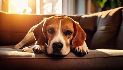Beagle on Cozy Couch