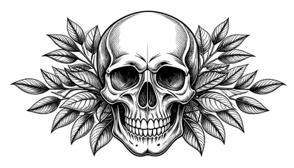 Obraz premium Detailed skull graphic with ornate foliage
