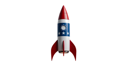 Photo of Patriotic Model Rocket with Red Nose Cone, White Band, and Blue Star Section – Transparent Background