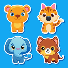Fototapeta premium Four Cute Cartoon Animals Stickers.