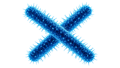 High-Detail Microscopic Image of Intertwined Rod-Shaped Bacteria in Deep Azure Blue – Transparent Background