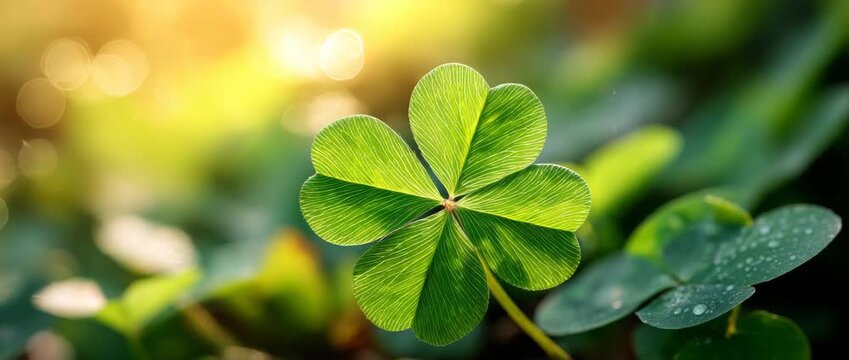 Charming four-leaf clover in soft focus, symbolizing good luck and fortune in nature