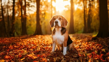 Beagle in Autumn Leaves