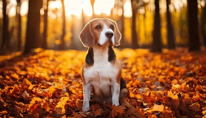 Beagle in Autumn Leaves