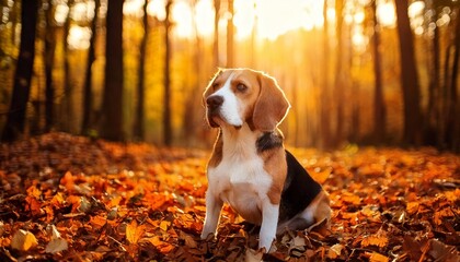 Beagle in Autumn Leaves
