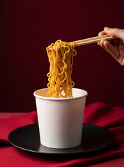 The lifted noodles create dynamic movement that elevates the appeal of mockup noodle cup.