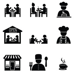 Food icons set. Collection vector black outline logo for mobile apps web or site design

