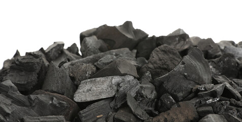 Pieces of black coals isolated on white
