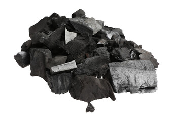 Pieces of black coals isolated on white