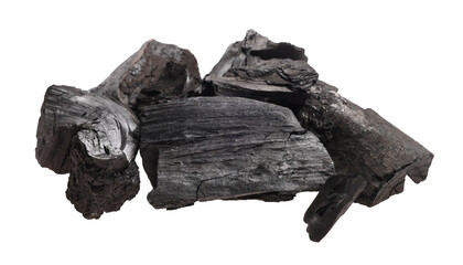 Pieces of black coals isolated on white