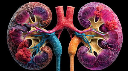 Colorful 3D Model of Human Kidneys with Detailed Vascular System