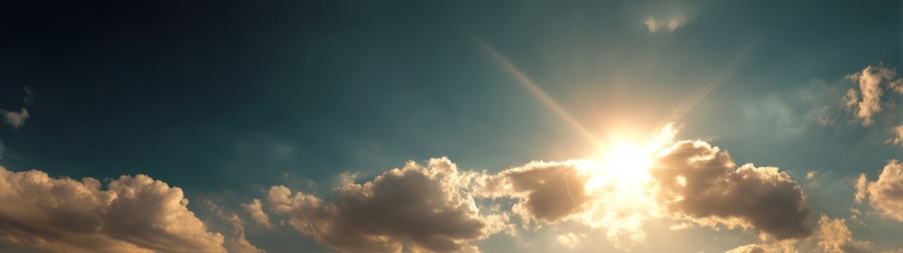Stunning hdr panorama of a bright sunset over rolling clouds 360 degree nature view