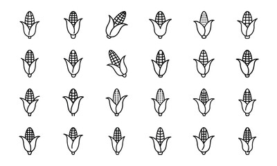 Outline Style Vegetable and Fruit Icons – Bell Pepper, Corn, Cucumber, Eggplant, Garlic, Chili, Kiwi, Onion, Pumpkin, Radish, Strawberry, and Tomato Doodle Set for Healthy Food Design

