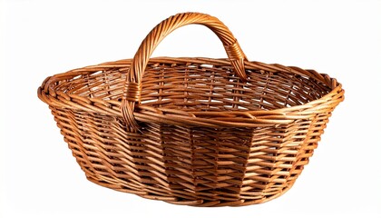 Obraz premium A handcrafted oval wicker basket with an arched handle and woven texture, made from natural fibers—showcasing rustic elegance, utility, and traditional artisanal design.