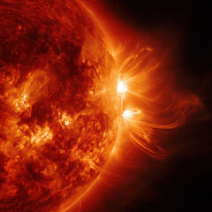 Explosive Solar Flares Erupting on the Sun's Surface in Deep Space. AI generative.