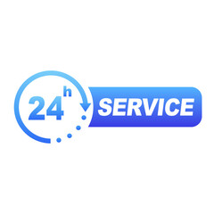 24 Hours Service Icon Blue Gradient Clock Symbol. Vector Illustration