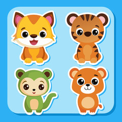 Fototapeta premium Cute Cartoon Animal Stickers.