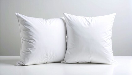 Two pristine white pillows with soft creases resting side by side against a plain backdrop—minimalist comfort symbolizing rest, cleanliness, and calm serenity.