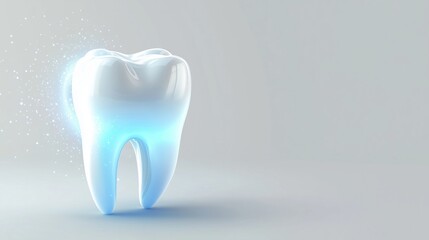 A 3d molar tooth with blue light orbiting around it on white background