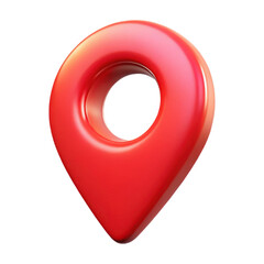 Shiny red 3d map pin location marker icon with a glossy finish symbolizing navigation and destination isolated on transparent background