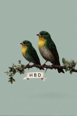Obraz premium Happy birthday card featuring birds nature setting artistic design cheerful vibe