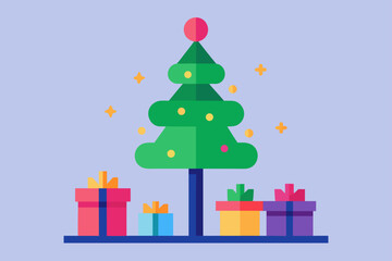 Decorated Tree and Gift Boxes Scene