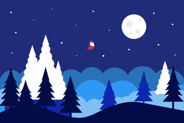 Snowy Forest at Night with Santa Sleigh