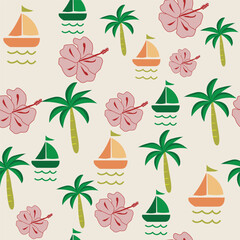 Mobile Cute seamless pattern .Tropical  pattern with flowers and palm trees on a background Colorful design for kids cloth, wallpaper, and any backgrounds. Repeating Pattern for Child.
