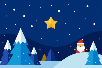 Peaceful Snowy Night Christmas Stars Scene