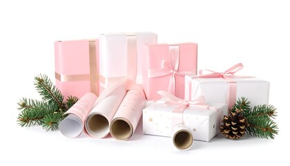 Assorted gift boxes and wrapping paper