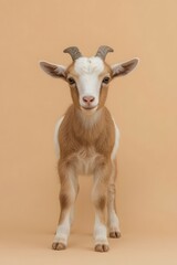 Young Goat Kid Standing: Adorable Farm Animal Portrait
