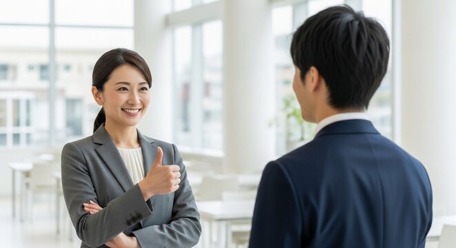 部下の社員にいいね！をする日本人女性社員