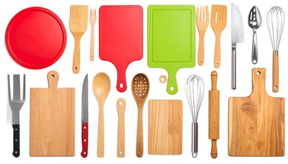 Assorted kitchen utensils, flat lay